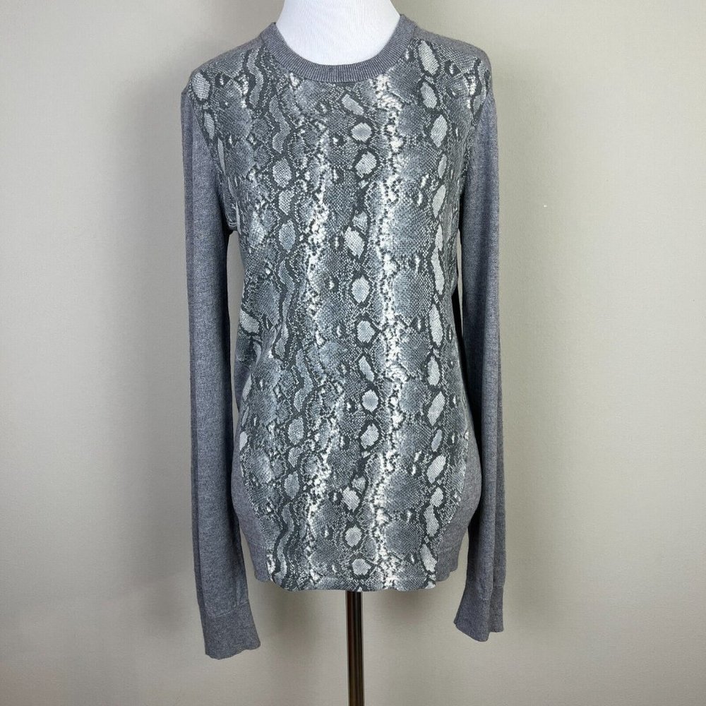Magaschoni Sweater Medium Gray Snake Silk Cashmere Lightweight Crewneck